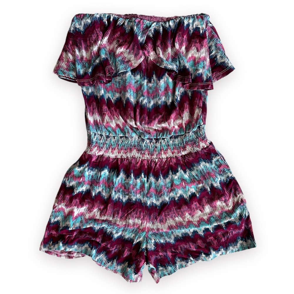 Sofia Vergara Strapless Romper Elastic Waist Pockets Womens XS Purple Blue White
